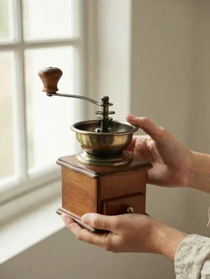 Hands holding a coffee grinder
