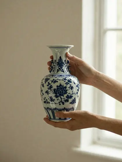 Hands holding a porcelain vase
