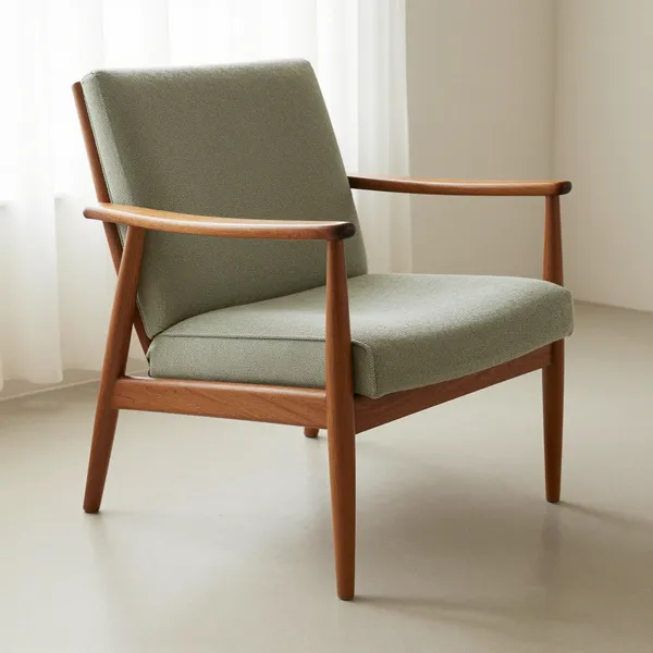 Illustrative: 1960s Danish teak lounge chair with original wool upholstery and a maker's stamp