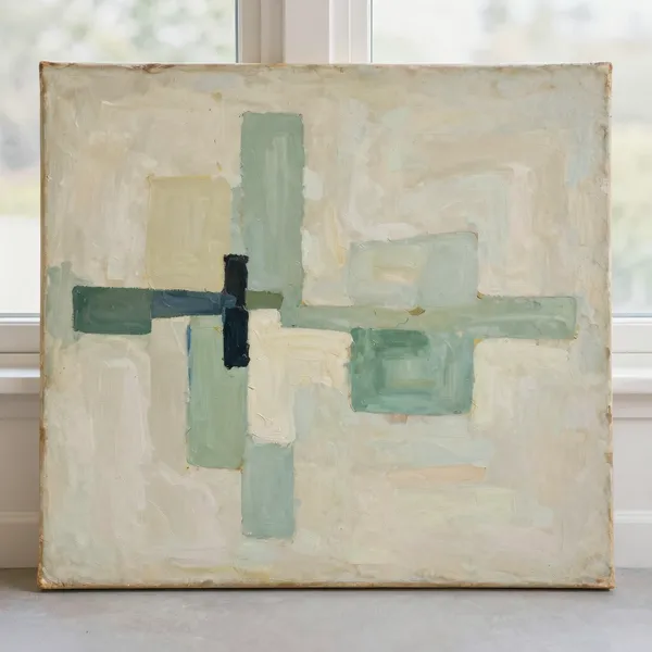 Illustrative: signed mid-century abstract oil on canvas by a listed regional painter