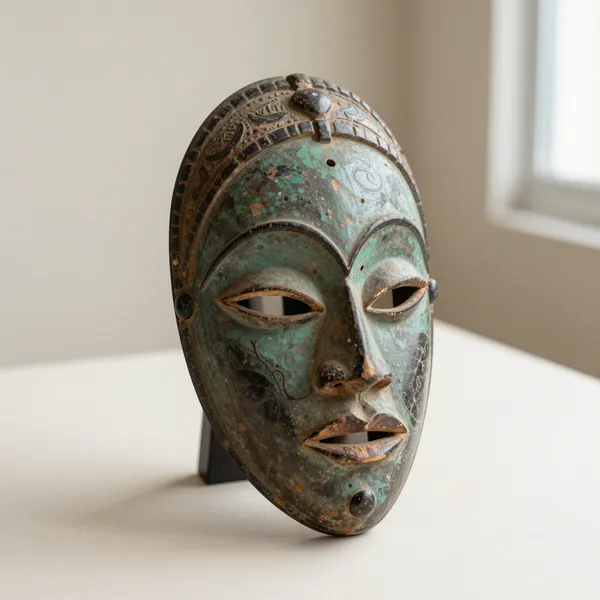 Illustrative: mid-20th-century West African dance mask, carved hardwood with ritual patina