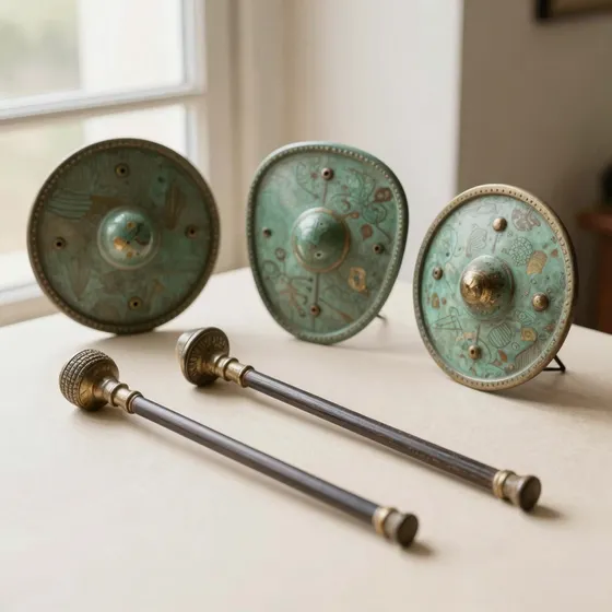Antique ceremonial staffs and shields