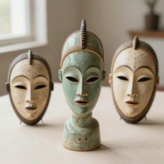 Antique baule portrait masks