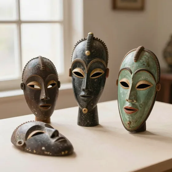 Antique dogon and yoruba masks