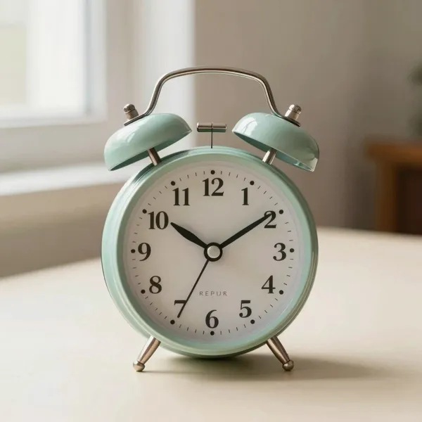 Illustrative: mid-century animated character alarm clock, original hands and dial