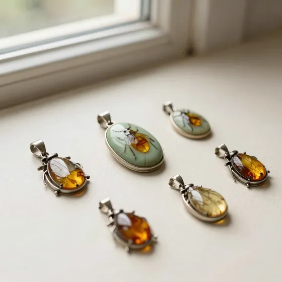 Antique insect-inclusion pendants