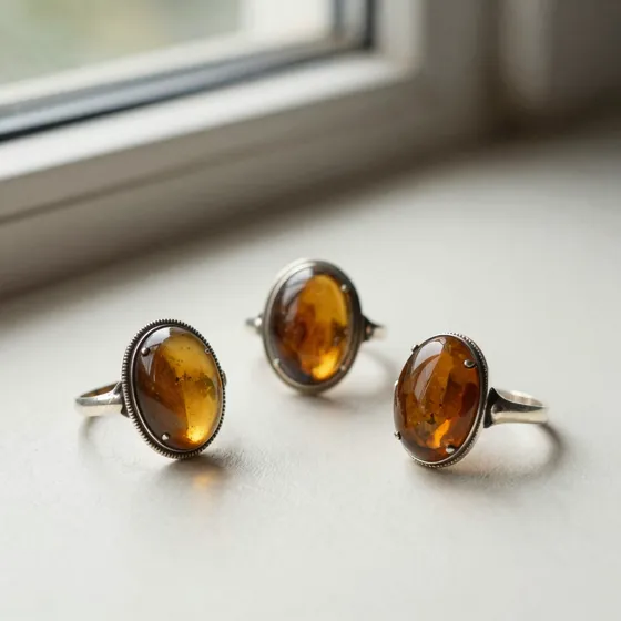 Antique silver-set amber rings