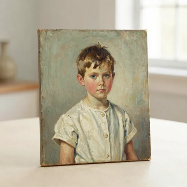 Illustrative: mid-19th-century itinerant folk portrait of a child, oil on panel, unsigned