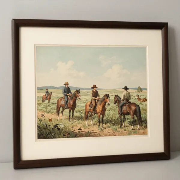 Illustrative: early 20th-century Western frontier subject signed lithograph, framed