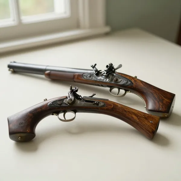 Illustrative: cased pair of early-1800s English flintlock dueling pistols by a named maker