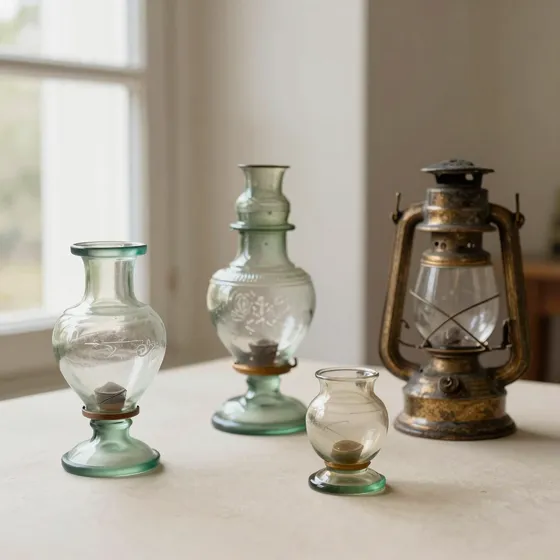 Antique roman glass and oil lamps