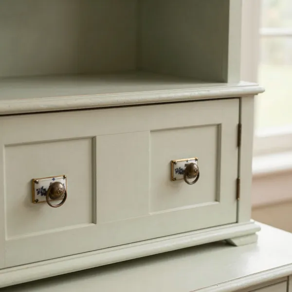 Illustrative: 19th-century American country store cabinet with original porcelain label pulls