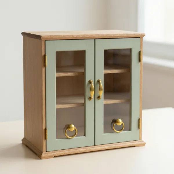 Illustrative: Small oak collector's specimen cabinet with brass cup pulls