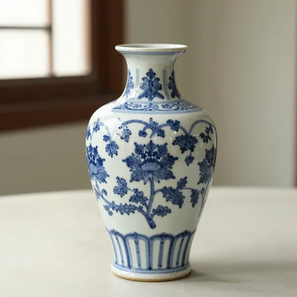 Illustrative: late Qing dynasty blue and white porcelain vase with underglaze floral decoration
