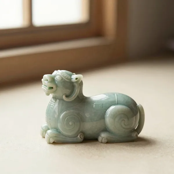 Illustrative: early 20th century celadon jade carving of a recumbent figure