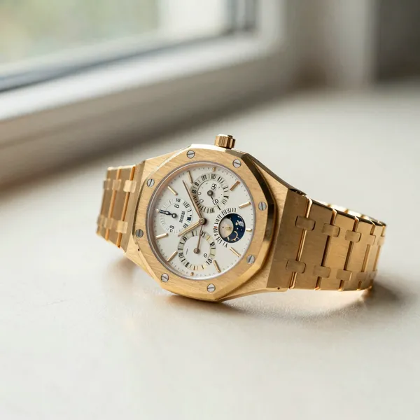 Illustrative: Quantieme Perpetuel perpetual calendar in yellow gold, 1990s, with moonphase and original bracelet