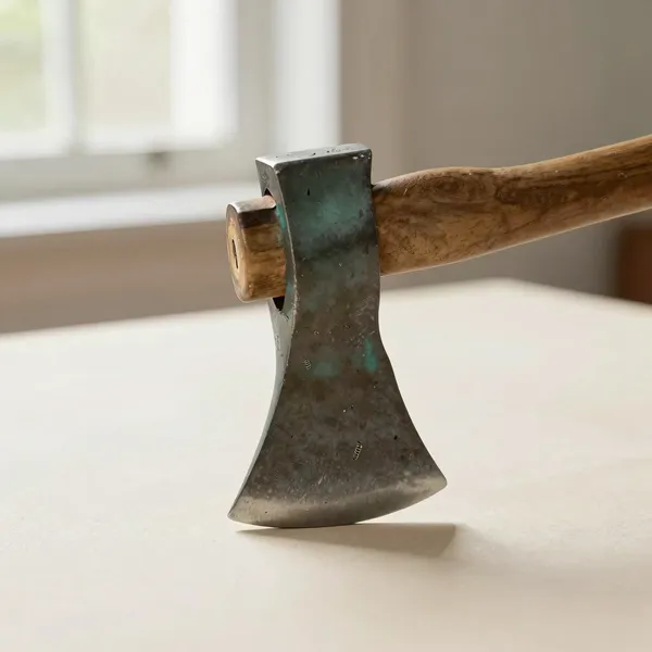 Illustrative: A hand-forged 18th-century trade axe head with a file-branded stamp