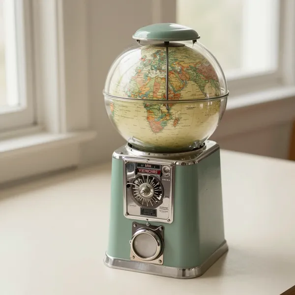 Illustrative: 1950s Northwestern countertop gumball machine, restored with original globe