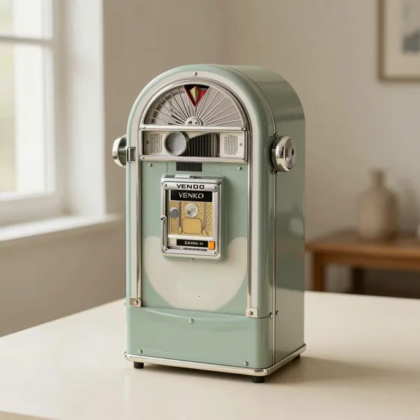 Illustrative: Mid-century Vendo coin-operated soda machine, unrestored and complete