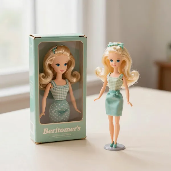 Illustrative: early 1960s bubblecut Barbie, mint hair with original box