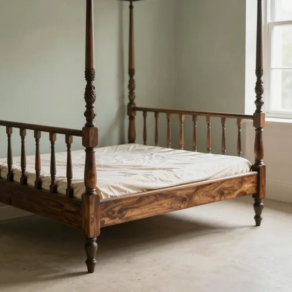 Illustrative: carved walnut half-tester bed, English, c.1870, with original rails and canopy frame