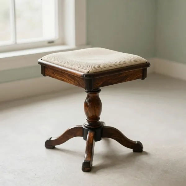 Illustrative: a Georgian mahogany adjustable piano stool with a turned column and needlepoint seat