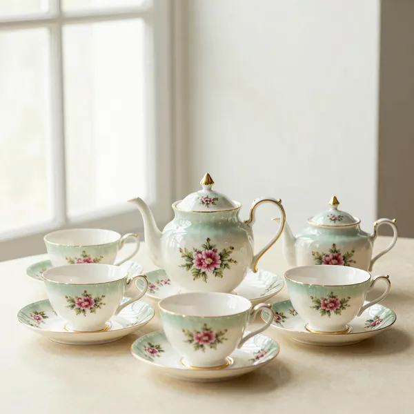 Illustrative: A complete Aynsley bone china tea service for six, floral pattern, mid-20th century