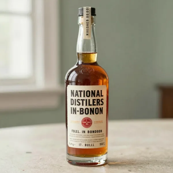 Illustrative: a 1960s National Distillers bottled-in-bond bourbon, full fill with an intact tax strip and clean label