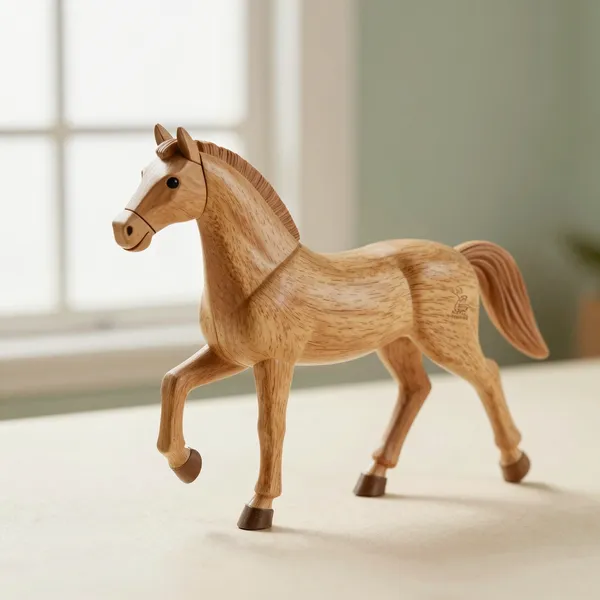 Illustrative: 1960s woodgrain Running Mare with original belly stamp