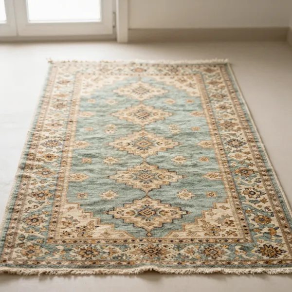 Illustrative: late 19th-century Caucasian Kazak rug, bold geometric medallions, natural dyes, even low pile