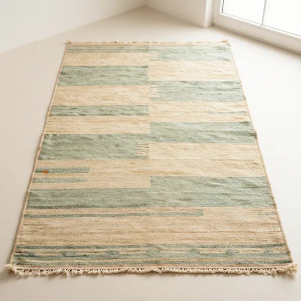 Illustrative: vintage Anatolian kilim, slit-woven panels, vegetable dyes, minor restoration to one end