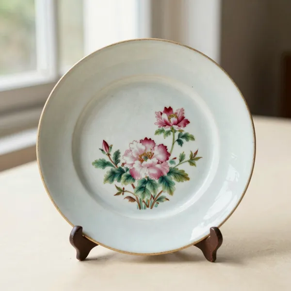 Illustrative: 18th-century Chinese export famille rose plate, typical wear and light rim fritting