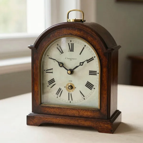 Illustrative: English mahogany longcase clock, painted arched dial, eight-day movement, c. 1820
