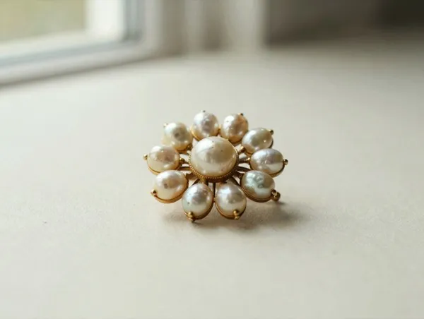 Illustrative: Victorian 15ct gold mourning brooch with seed pearls, circa 1870