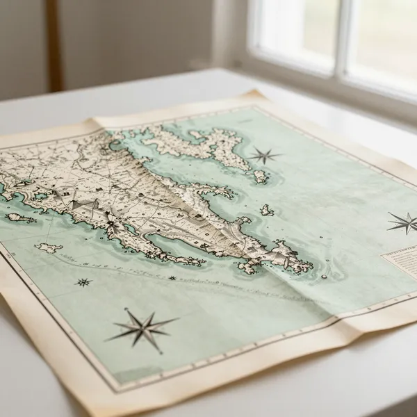 Illustrative: an 18th-century engraved coastal sea chart with compass roses