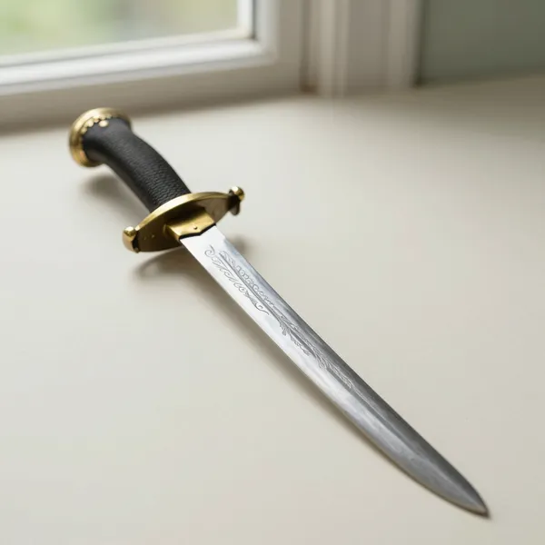 Illustrative: A 19th-century cavalry officer's sabre with an etched blade and brass three-bar hilt