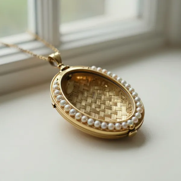 Illustrative: Victorian 15ct gold mourning locket with a seed-pearl border and woven-hair compartment