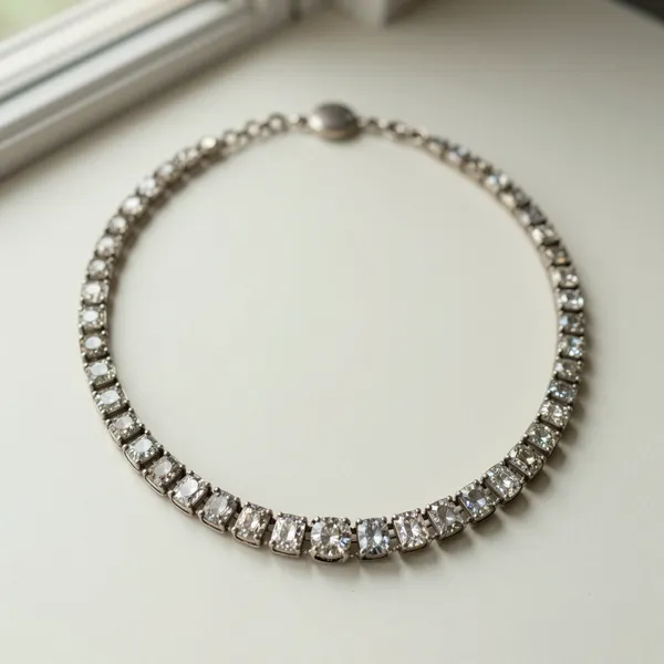Illustrative: 1920s platinum and diamond riviere necklace with old European-cut stones