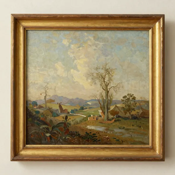 Illustrative: 19th-century Continental landscape, oil on canvas, indistinctly signed, in a period giltwood frame