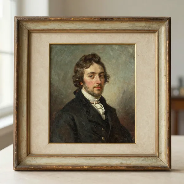 Illustrative: 19th-century oil portrait on canvas, unsigned, relined, period frame