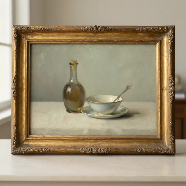 Illustrative: 19th-century Continental still life, oil on panel, carved giltwood frame