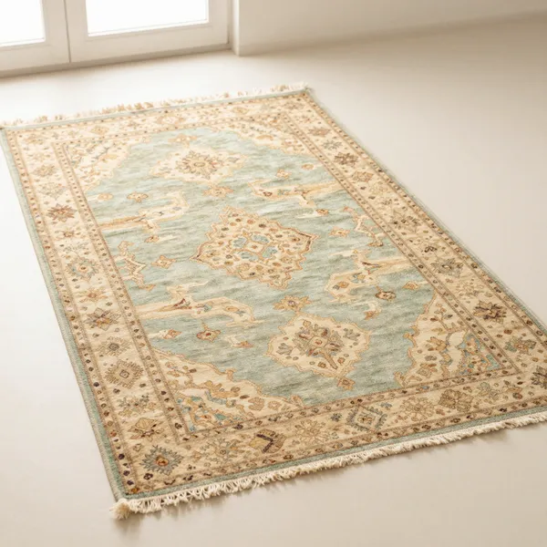 Illustrative: antique Qashqai tribal rug, natural dyes, all-wool foundation, some end loss
