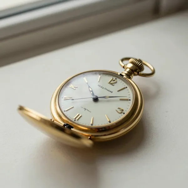 Illustrative: an early-1900s Waltham open-face watch, gold-filled case, 17-jewel movement, in running order