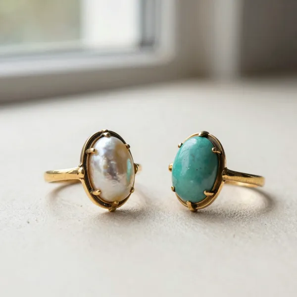 Illustrative: Victorian 15ct gold ring set with seed pearls and turquoise