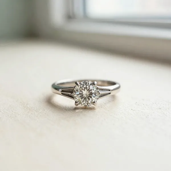 Illustrative: Art Deco platinum solitaire with an old European-cut diamond and geometric shoulders