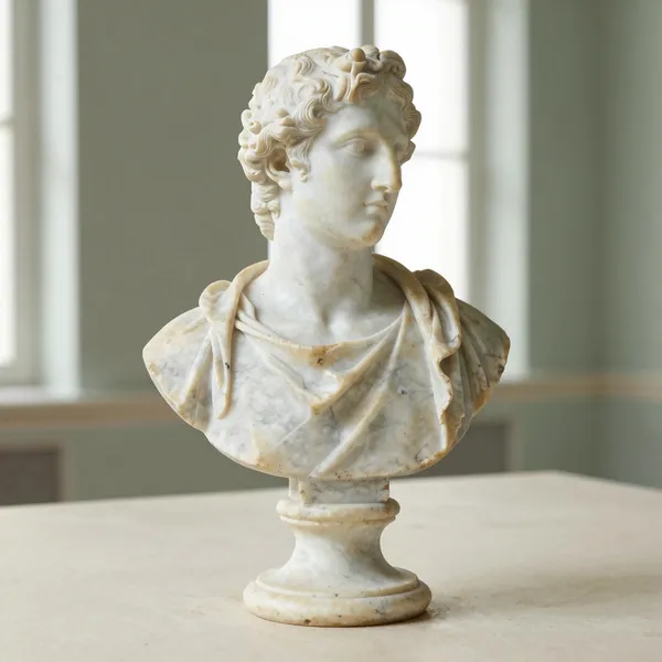 Illustrative: Italian carved Carrara marble portrait bust, 19th century, on a socle base