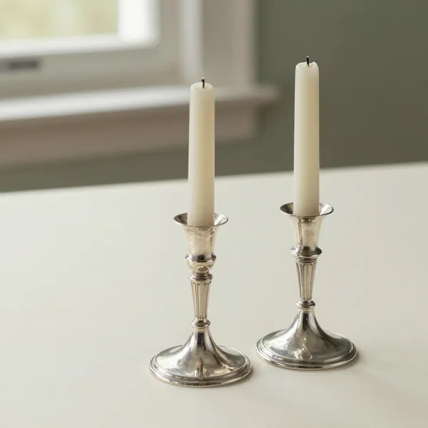 Illustrative: pair of weighted sterling candlesticks, early 20th century, clean detail